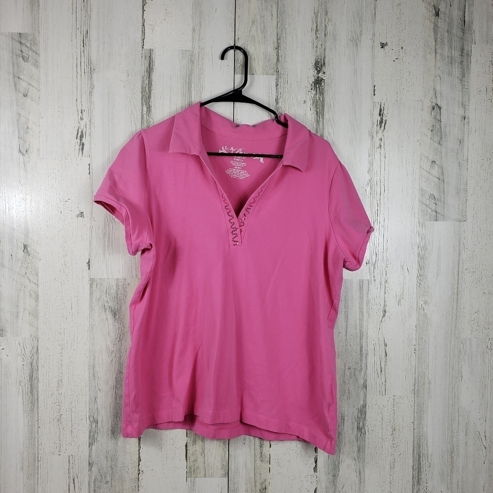 La blues pink short sleeve collar tshirt women's plus size 18-20W